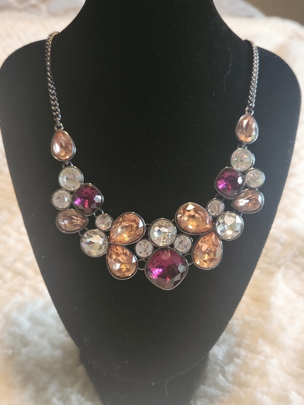 Glamorous Statement Crystal Bib Necklace in Purple and Champagne